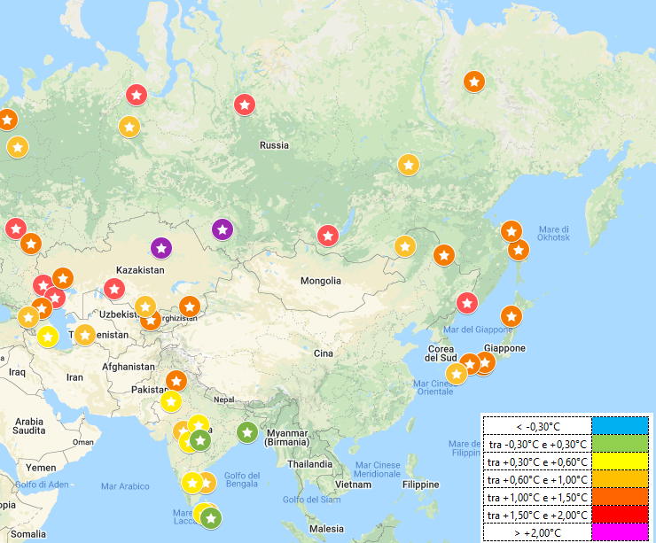 Mappa stazioni di misura in Asia