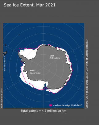 Estensione ghiacci marini antartici marzo 2021