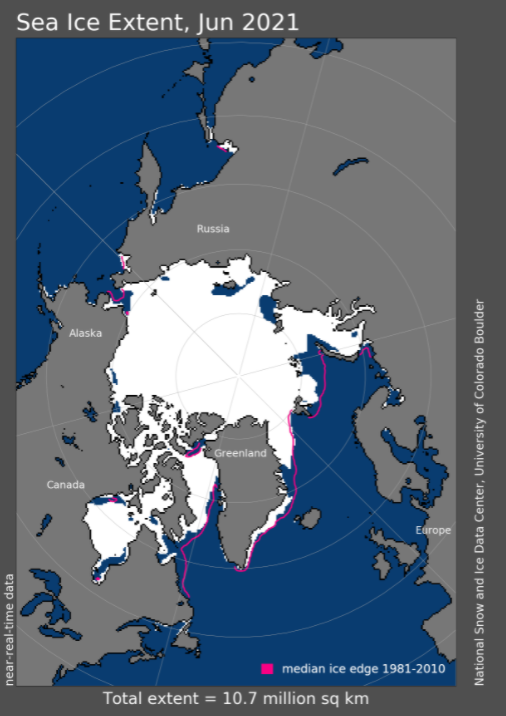 Estensione ghiacci marini artici giugno 2021