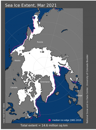 Estensione ghiacci marini artici marzo 2021