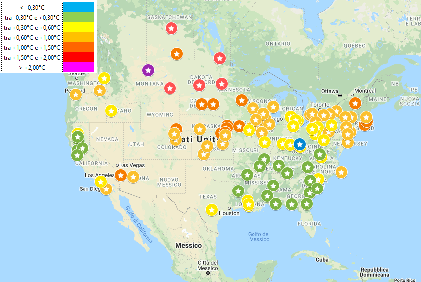 Mappa stazioni di misura in America settentrionale