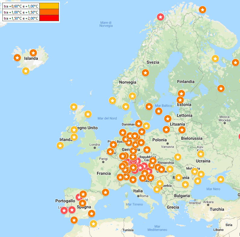 Mappa stazioni di misura in Europa