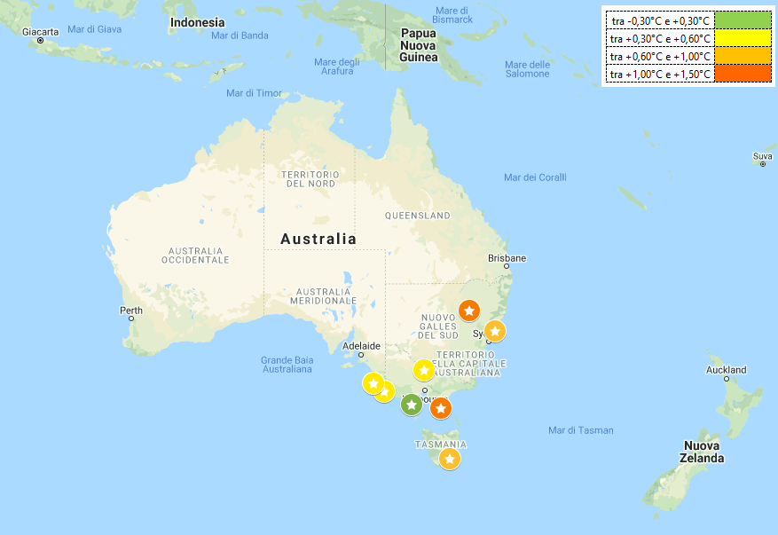Mappa stazioni di misura in Oceania