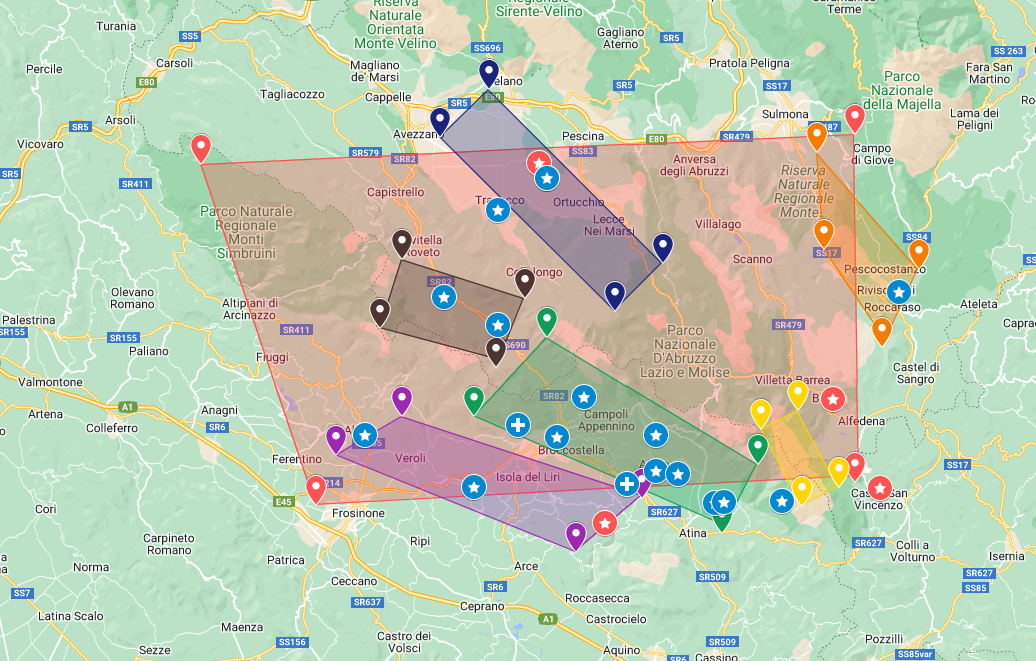 Mappa, con indicazione delle faglie presenti, interessata dal gap sismico