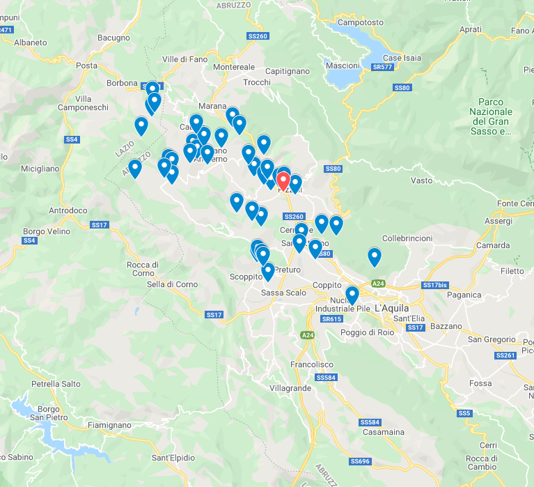 Epicentri terremoti Montereale gennaio 2021 - gennaio 2022